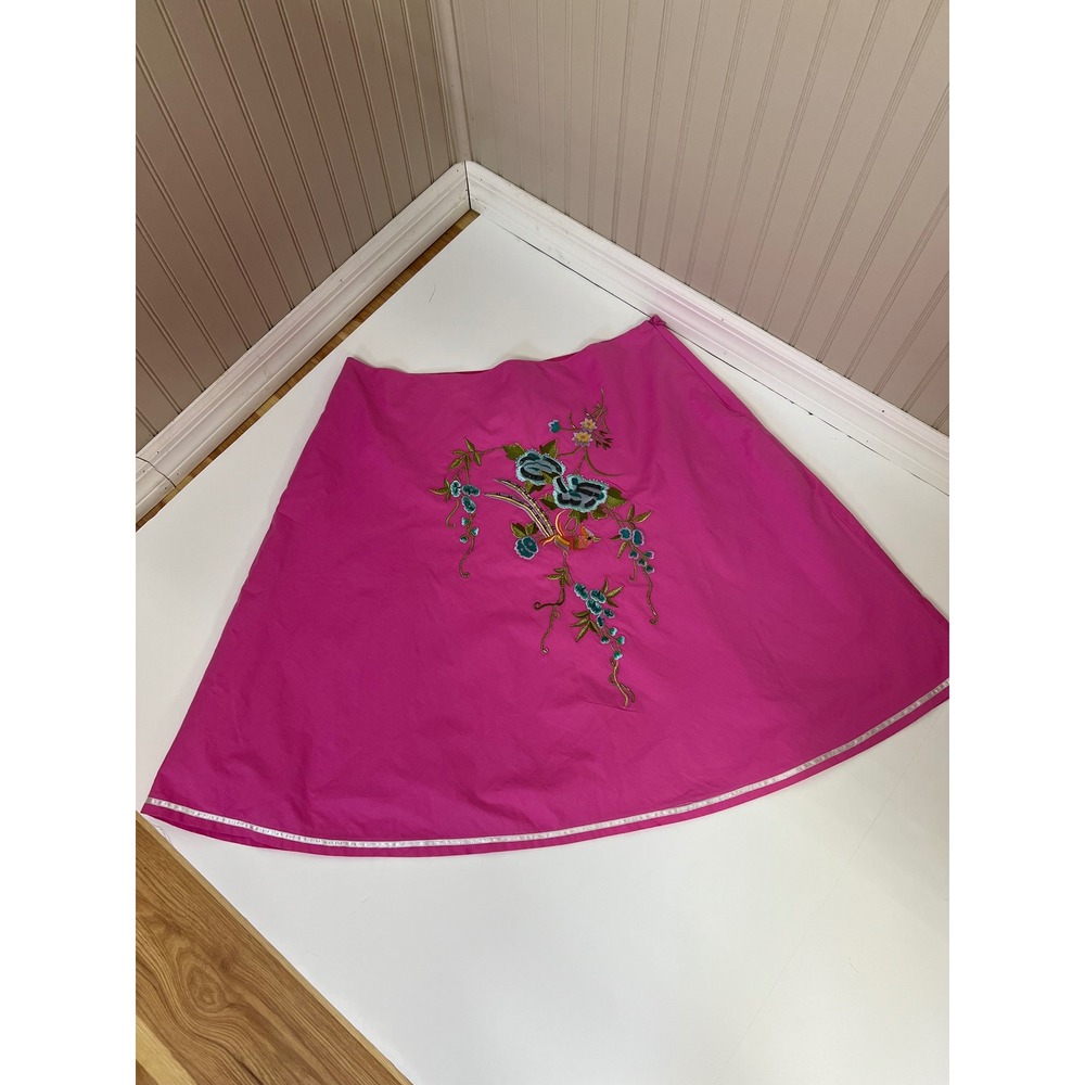 Canyon Road Pink Embroidered Bird Floral Beaded A-Line Midi Skirt Size 16 NWT